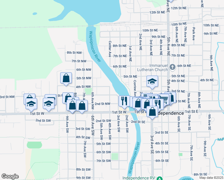 map of restaurants, bars, coffee shops, grocery stores, and more near 308 4th Avenue Southwest in Independence