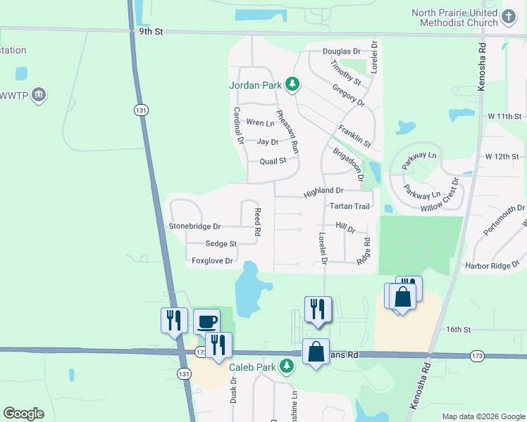 map of restaurants, bars, coffee shops, grocery stores, and more near 1306 Butterfield Lane in Zion