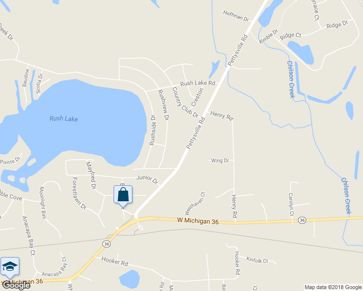 map of restaurants, bars, coffee shops, grocery stores, and more near 8890 Pettysville Road in Pinckney