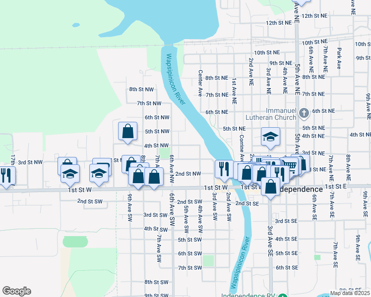 map of restaurants, bars, coffee shops, grocery stores, and more near 413 4th Street Northwest in Independence