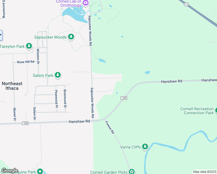 map of restaurants, bars, coffee shops, grocery stores, and more near 14 Cardinal Drive in Ithaca