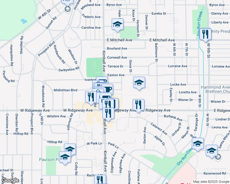 map of restaurants, bars, coffee shops, grocery stores, and more near 134 Acadia Street in Waterloo