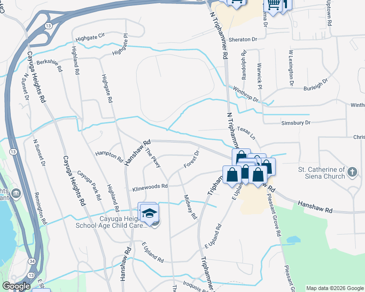 map of restaurants, bars, coffee shops, grocery stores, and more near 314 Comstock Road in Ithaca