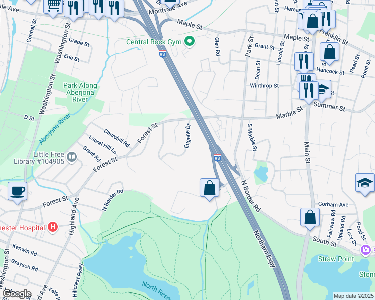 map of restaurants, bars, coffee shops, grocery stores, and more near 14 Eugene Drive in Winchester