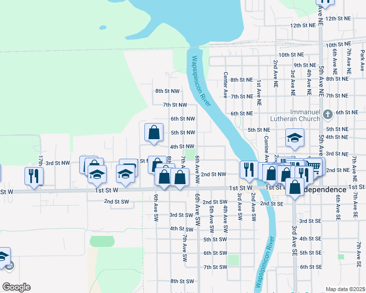 map of restaurants, bars, coffee shops, grocery stores, and more near 701 4th Street Northwest in Independence