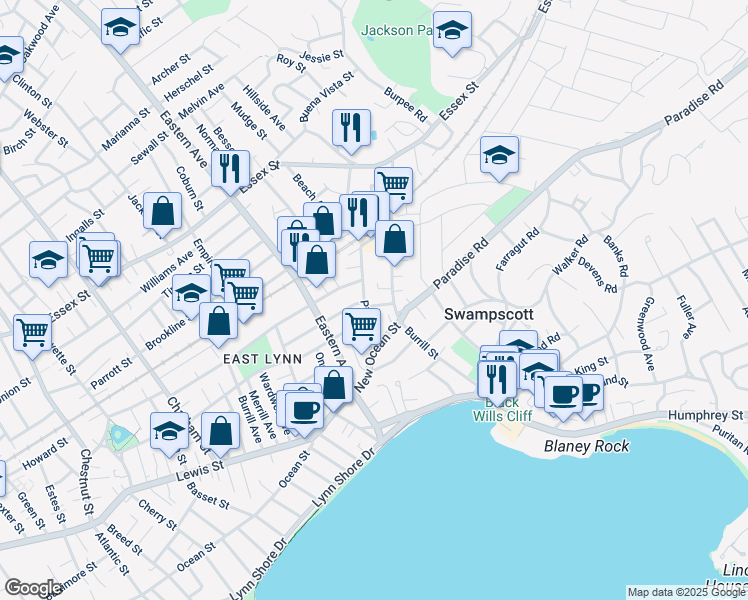 map of restaurants, bars, coffee shops, grocery stores, and more near 40 Pine Street in Swampscott