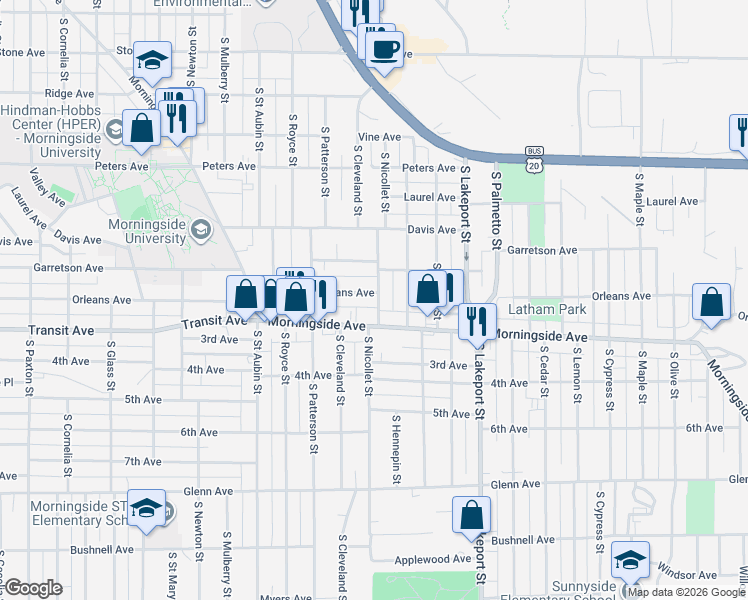 map of restaurants, bars, coffee shops, grocery stores, and more near 4327 Morningside Avenue in Sioux City