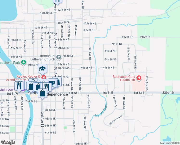 map of restaurants, bars, coffee shops, grocery stores, and more near 950-998 3rd Street Northeast in Independence