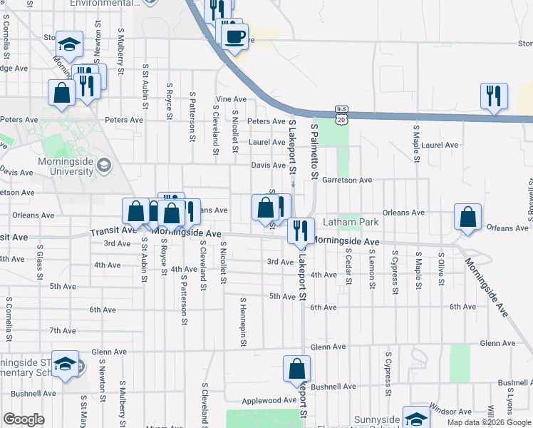 map of restaurants, bars, coffee shops, grocery stores, and more near 1910 South Clinton Street in Sioux City