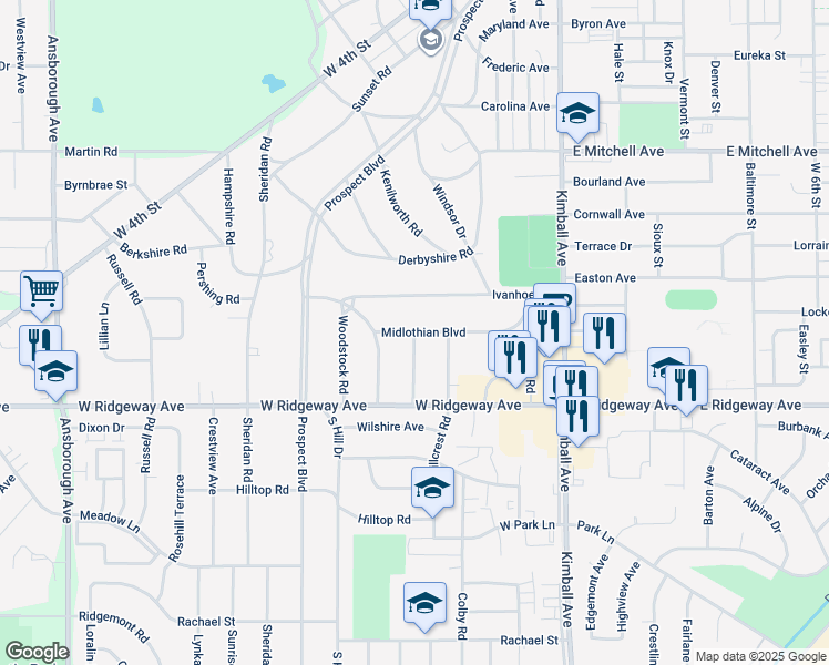 map of restaurants, bars, coffee shops, grocery stores, and more near 101 Elmridge Road in Waterloo