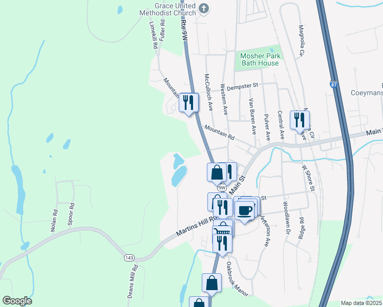 map of restaurants, bars, coffee shops, grocery stores, and more near 99 Madison Avenue in Ravena