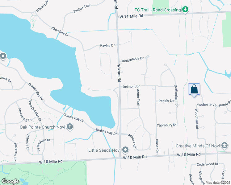 map of restaurants, bars, coffee shops, grocery stores, and more near 24849 Reeds Pointe Drive in Novi