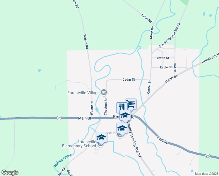 map of restaurants, bars, coffee shops, grocery stores, and more near 15 Chestnut Street in Forestville
