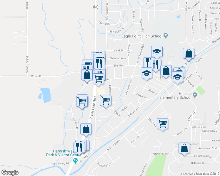 map of restaurants, bars, coffee shops, grocery stores, and more near 118 Lorraine Avenue in Eagle Point
