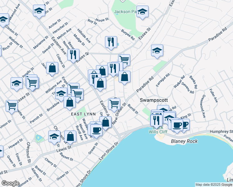 map of restaurants, bars, coffee shops, grocery stores, and more near 40 Pine Street in Swampscott