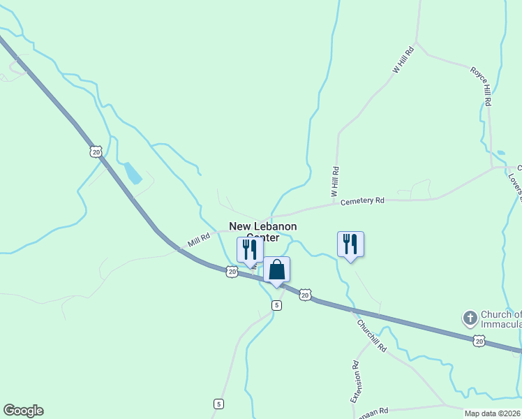 map of restaurants, bars, coffee shops, grocery stores, and more near in New Lebanon Center