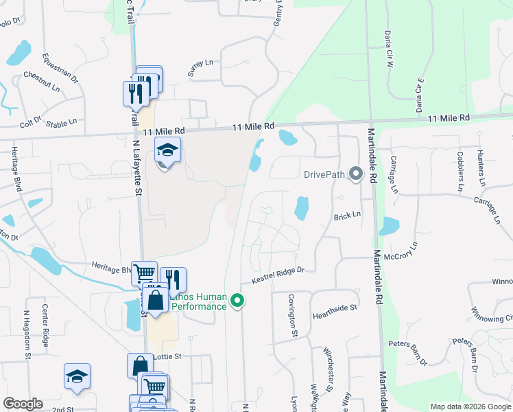 map of restaurants, bars, coffee shops, grocery stores, and more near 847 Jennifer Ln in South Lyon
