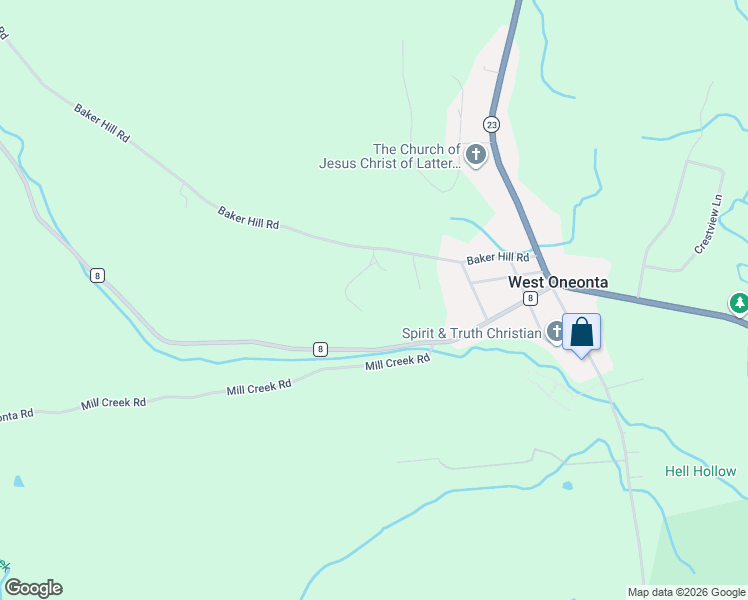 map of restaurants, bars, coffee shops, grocery stores, and more near 2797-2819 County Road 8 in Oneonta