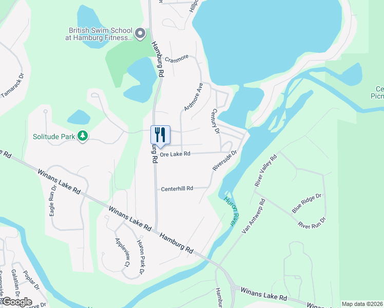 map of restaurants, bars, coffee shops, grocery stores, and more near Ore Lake Road in Livingston County