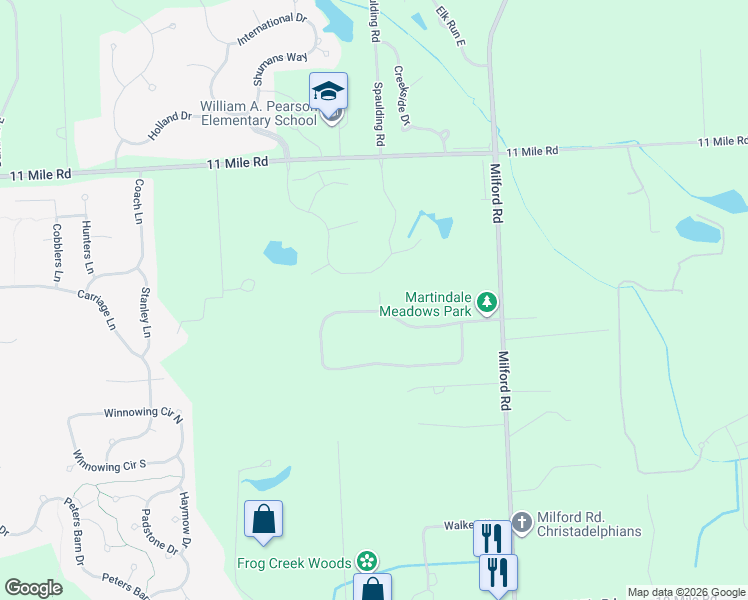 map of restaurants, bars, coffee shops, grocery stores, and more near 57598 Hidden Timbers Dr in South Lyon
