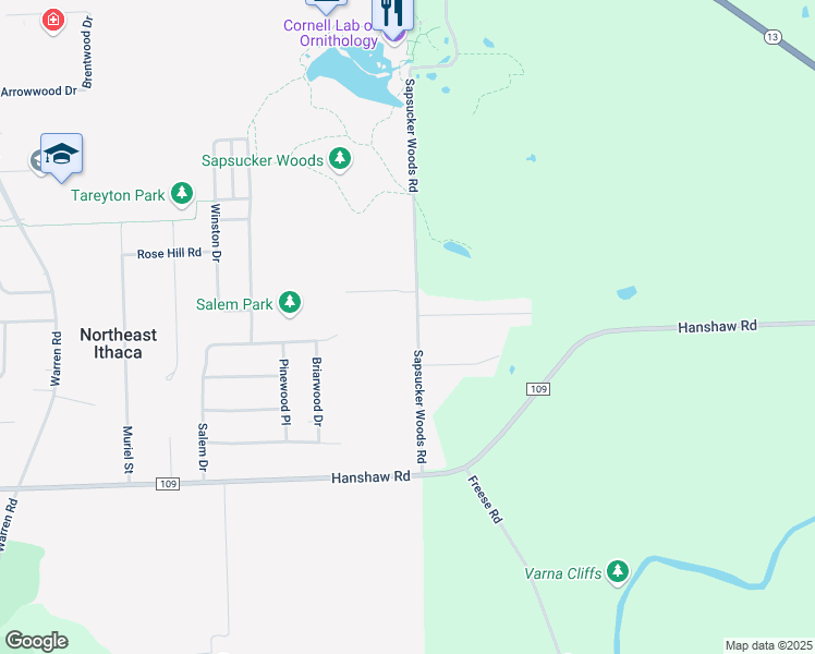 map of restaurants, bars, coffee shops, grocery stores, and more near 1 Sanctuary Drive in Ithaca