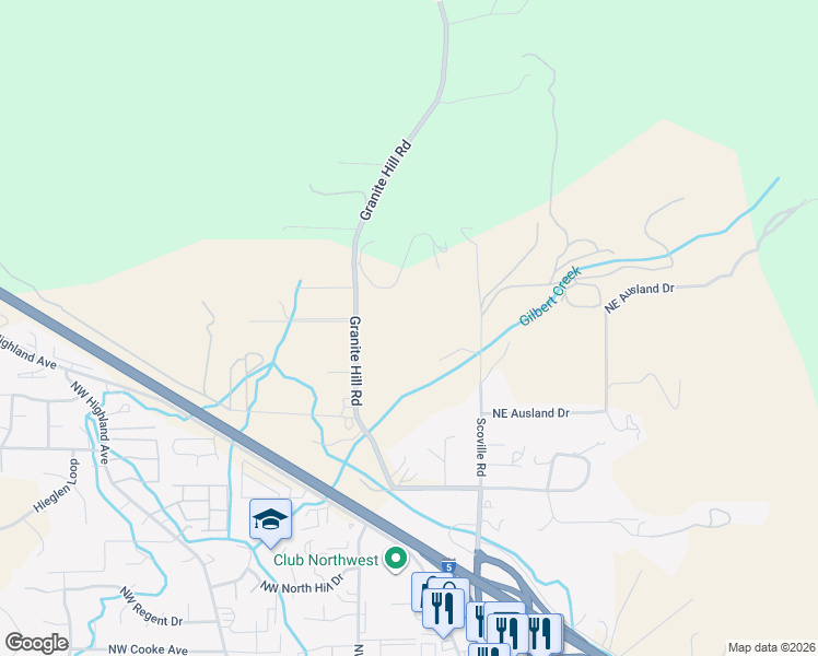 map of restaurants, bars, coffee shops, grocery stores, and more near 225 Granite Hill Road in Grants Pass