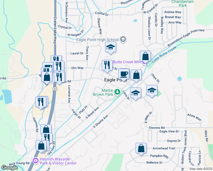 map of restaurants, bars, coffee shops, grocery stores, and more near in Eagle Point