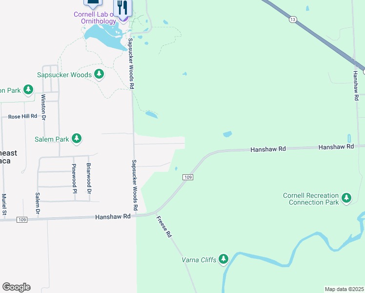 map of restaurants, bars, coffee shops, grocery stores, and more near 38 Meadowlark Drive in Ithaca
