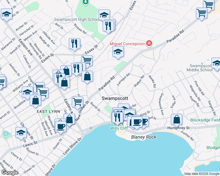 map of restaurants, bars, coffee shops, grocery stores, and more near 60 Andrew Road in Swampscott