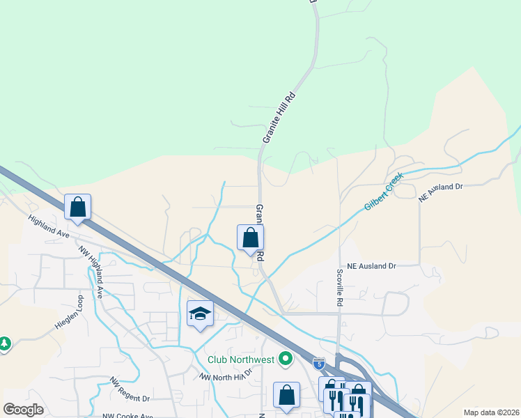 map of restaurants, bars, coffee shops, grocery stores, and more near 102 Granite Hill Rd in Grants Pass