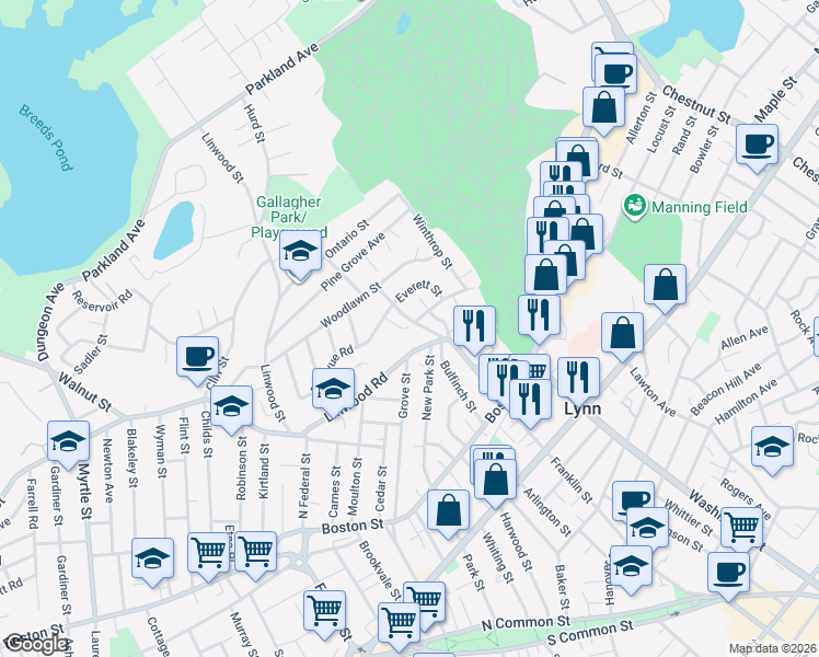 map of restaurants, bars, coffee shops, grocery stores, and more near 35 Lovers Leap Avenue in Lynn