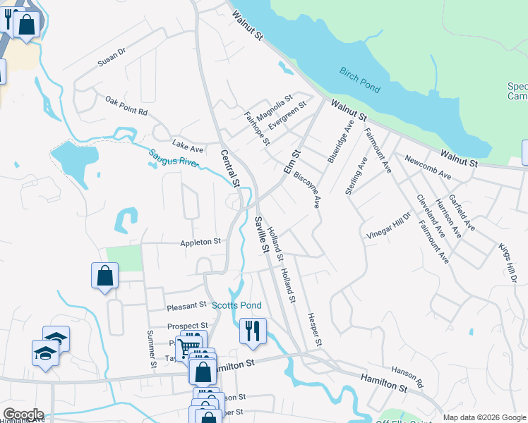 map of restaurants, bars, coffee shops, grocery stores, and more near 10 Innis Street in Saugus