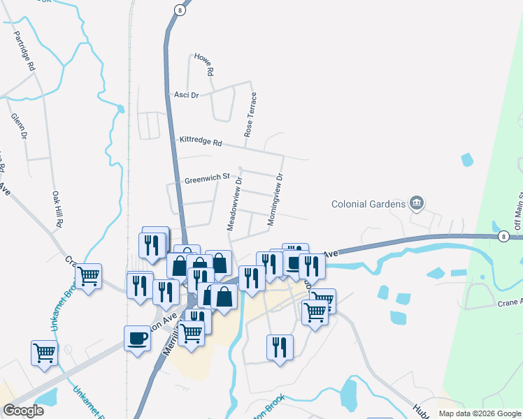 map of restaurants, bars, coffee shops, grocery stores, and more near 97 Morningview Dr in Pittsfield