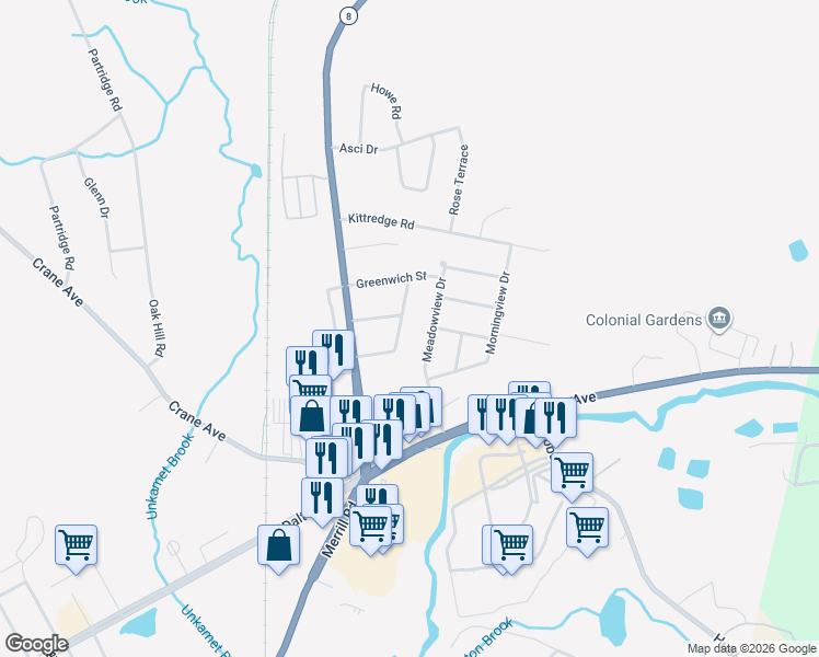 map of restaurants, bars, coffee shops, grocery stores, and more near 66 Williamsburg Terrace in Pittsfield