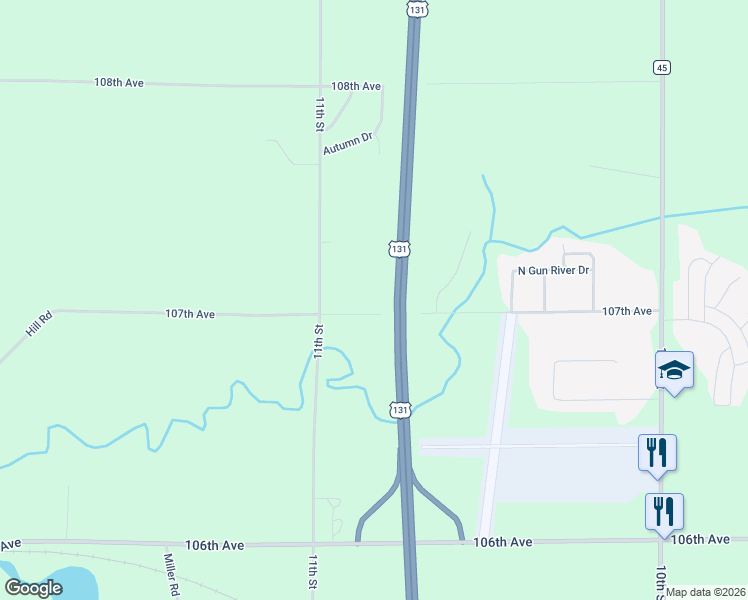 map of restaurants, bars, coffee shops, grocery stores, and more near 1135 107th Avenue in Otsego