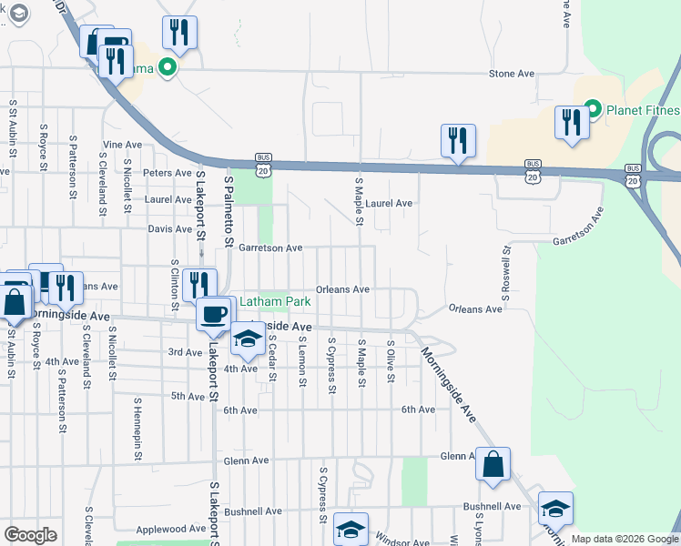 map of restaurants, bars, coffee shops, grocery stores, and more near 1800-1898 S Cypress St in Sioux City