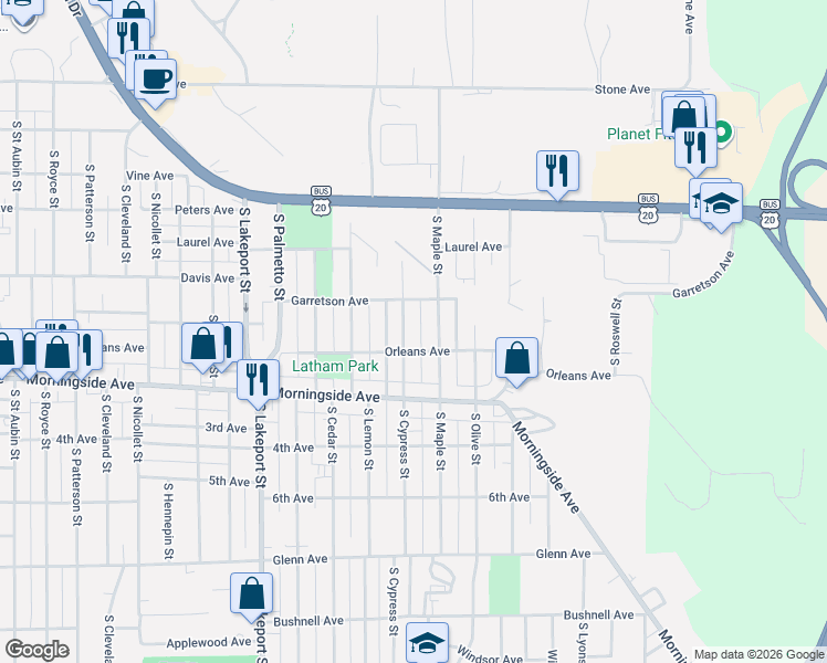 map of restaurants, bars, coffee shops, grocery stores, and more near 1800-1898 S Cypress St in Sioux City