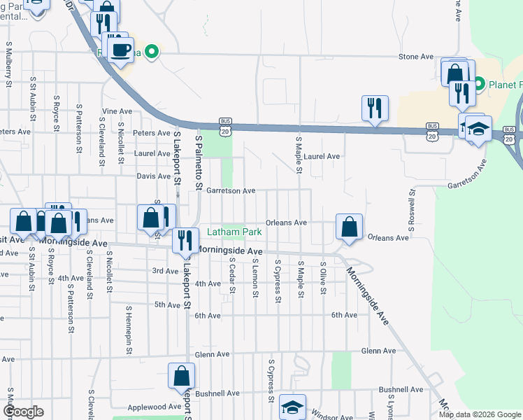 map of restaurants, bars, coffee shops, grocery stores, and more near 1801-1899 South Pomegranite in Sioux City