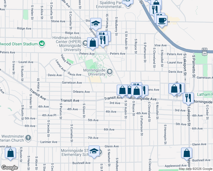 map of restaurants, bars, coffee shops, grocery stores, and more near 3823 Garretson Avenue in Sioux City