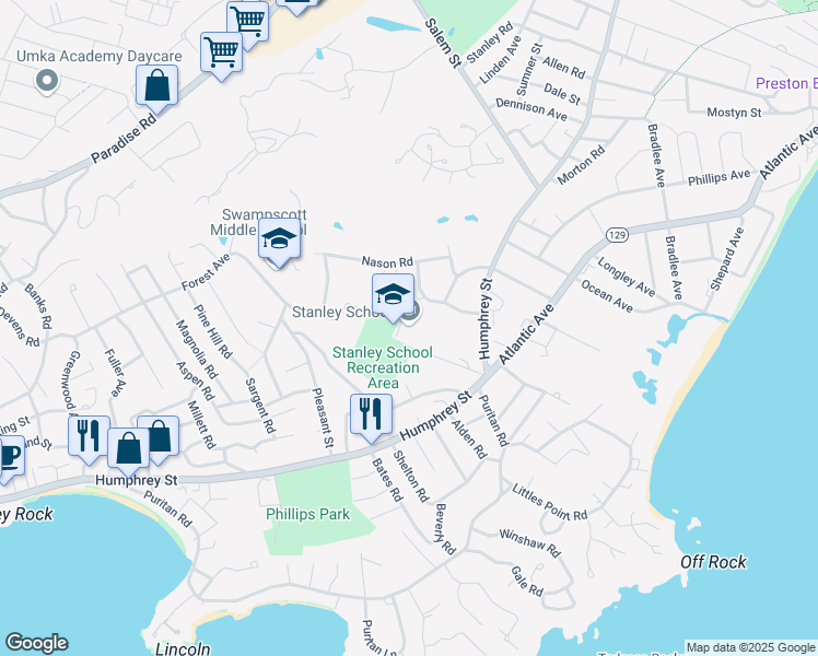 map of restaurants, bars, coffee shops, grocery stores, and more near 10 Whitman Road in Swampscott