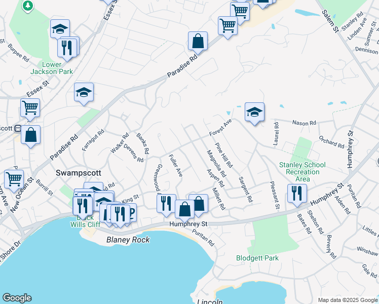 map of restaurants, bars, coffee shops, grocery stores, and more near in Swampscott