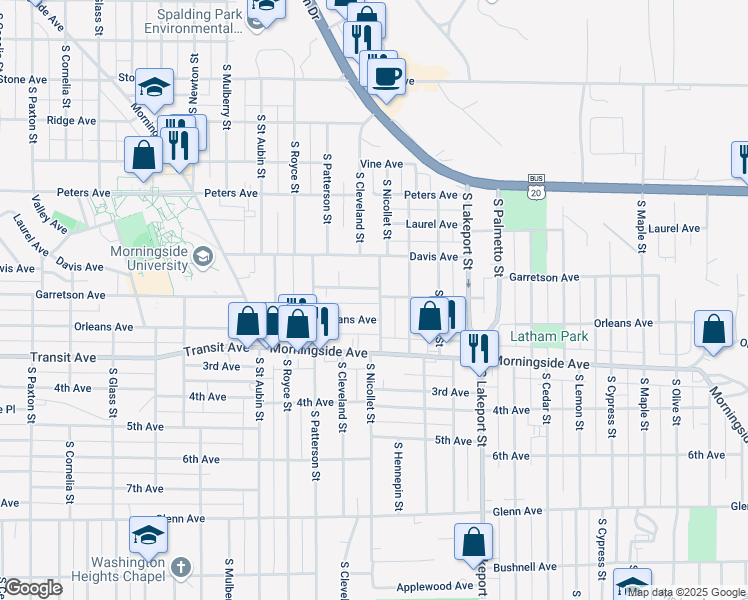 map of restaurants, bars, coffee shops, grocery stores, and more near 1801 South Nicollet Street in Sioux City