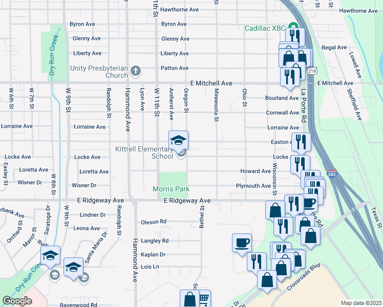 map of restaurants, bars, coffee shops, grocery stores, and more near 1607 Locke Avenue in Waterloo