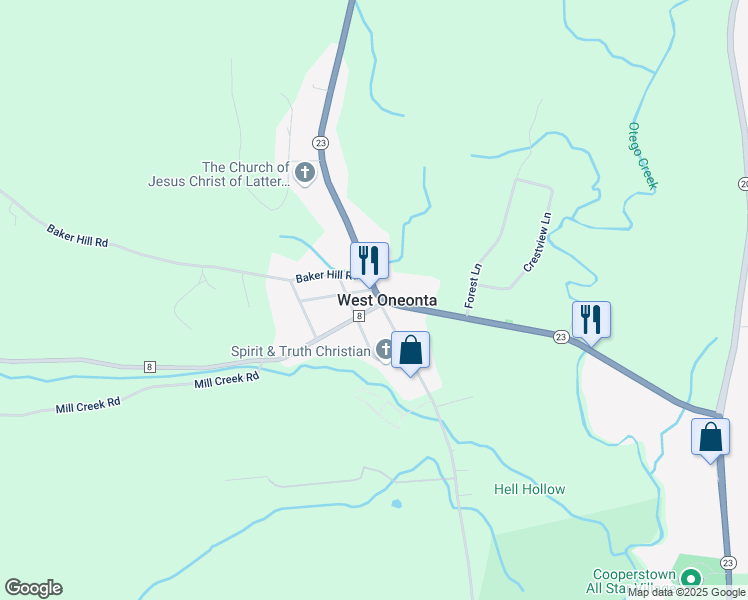 map of restaurants, bars, coffee shops, grocery stores, and more near in West Oneonta