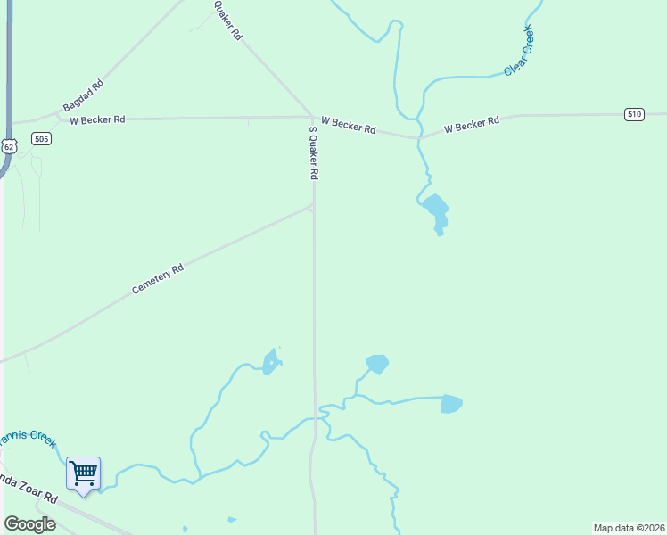 map of restaurants, bars, coffee shops, grocery stores, and more near 14935 South Quaker Road in Erie County