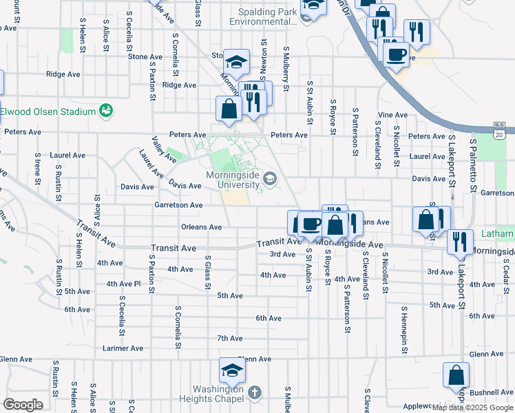 map of restaurants, bars, coffee shops, grocery stores, and more near 1801 South Newton Street in Sioux City