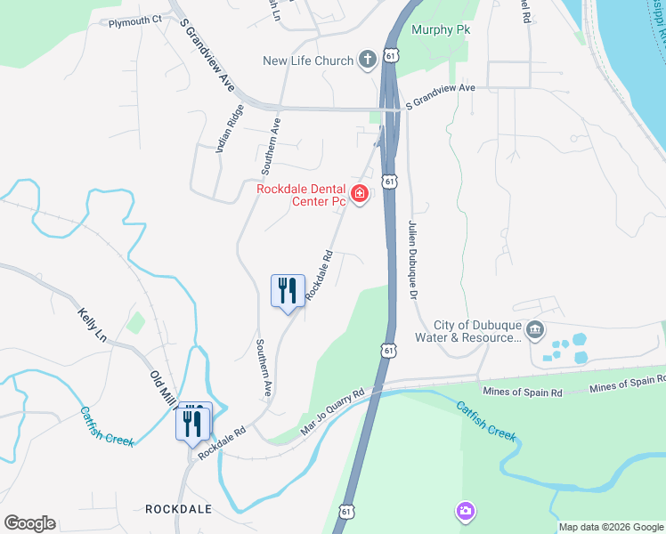 map of restaurants, bars, coffee shops, grocery stores, and more near 1215 Blackhawk Drive in Dubuque
