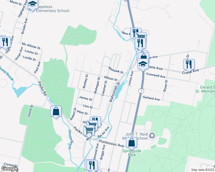 map of restaurants, bars, coffee shops, grocery stores, and more near 74 Calumet Street in Pittsfield
