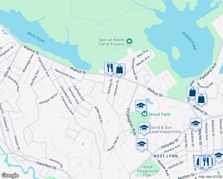 map of restaurants, bars, coffee shops, grocery stores, and more near 38 Sterling Street in Lynn