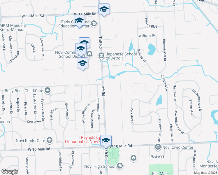 map of restaurants, bars, coffee shops, grocery stores, and more near 24850 Taft Road in Novi